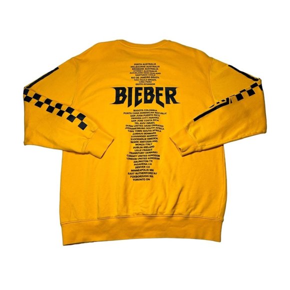 H&M × JUSTIN BIEBER Purpose World Tour 2017 Sweatshirt Yellow Mens Size L - Picture 1 of 10